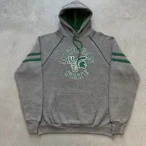 Vintage Michigan State Hoodie Gray Tri-Blend  Raglan Sweatshirt 22x25 Mens Large